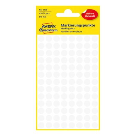Etikett AVERY 3175 jelölőpont 8mm fehér 416 darabos
